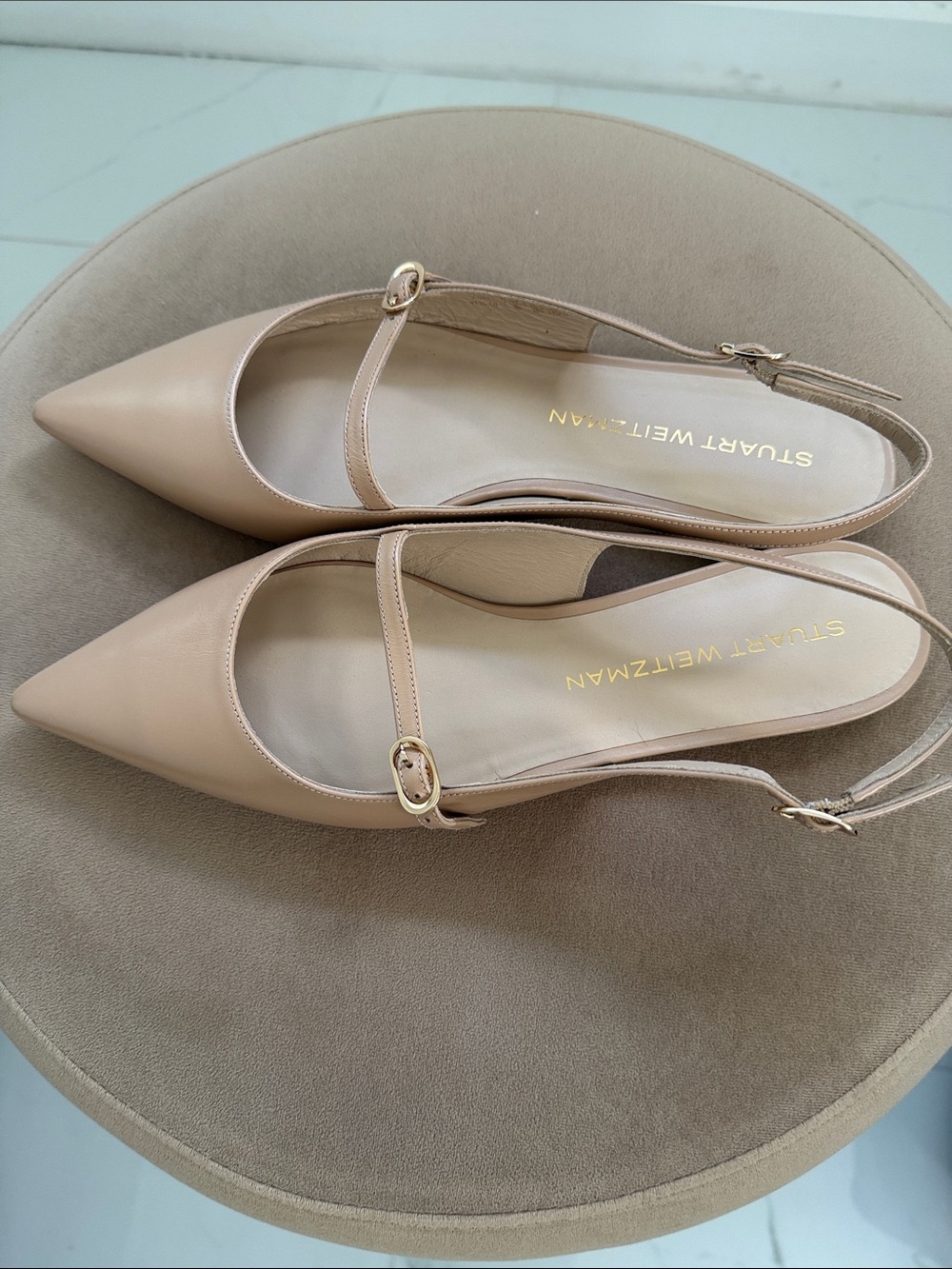 New!! Stuart Weitzman Blush Nude Leather Pointed Slingback Flats - Picture 3 of 9